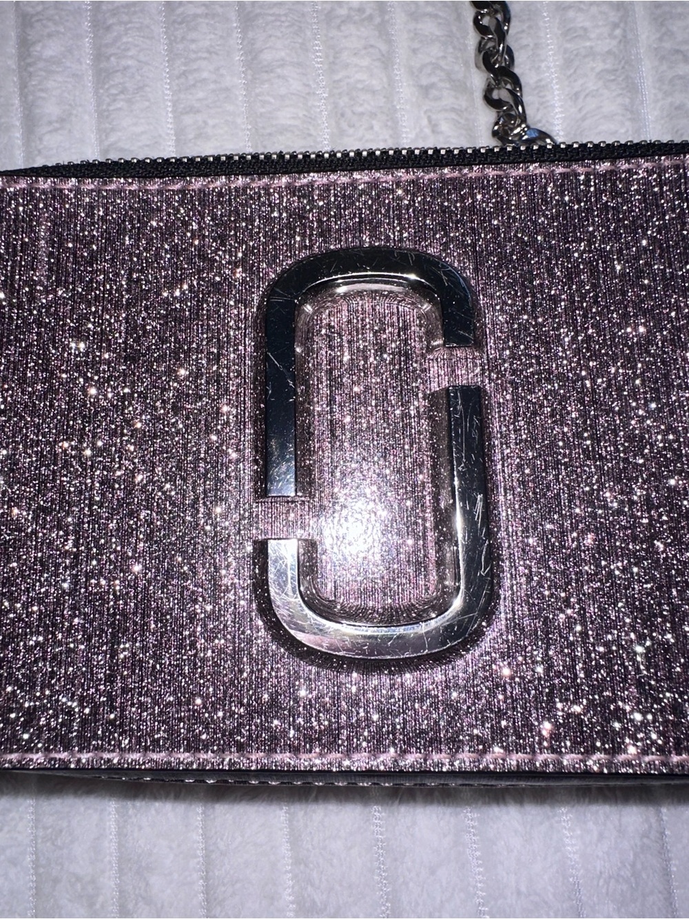 Marc Jacobs Glitter Snapshot Crossbody: Sparkly Purple/Pink with Silver Hardware - Picture 7 of 8